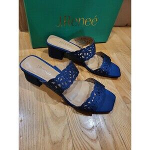 J. Renee Keetana Heels Womens Size 10 M Navy Satin Rhinestone Dress Sandals Pump